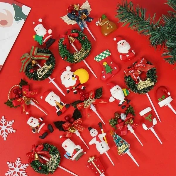 Various Christmas Decorations for Cake 7 Pieces in a Set