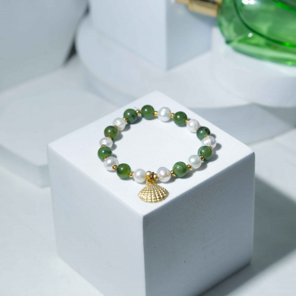 White and Green Gemstone Bracelet