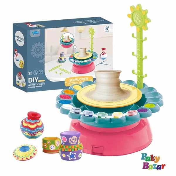 Educational Art Craft Kit for Kids. Beginner Kids Pottery Wheel and Accessories with 2 Clay Painting/Apron/Craft Kit and Ceramic Wheel Machine.