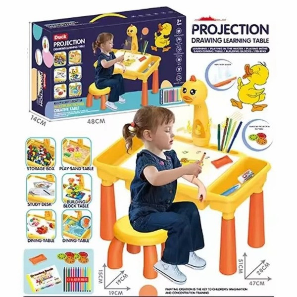 Projection Learning Table for Kids Include Storage Box, Play Sand Table,Study Desk, Building Block Desk, Dining Table, Colouring Books and Cryaons